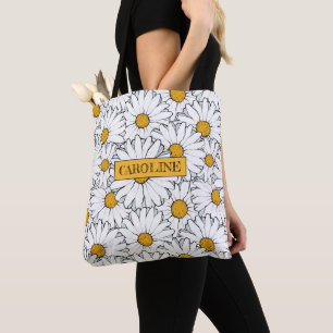 Custom Modern Chic Ornate Daisy Floral Pattern Tote Bag