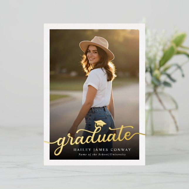 Custom Modern Chic Typography Graduation Foil Card (Standing Front)