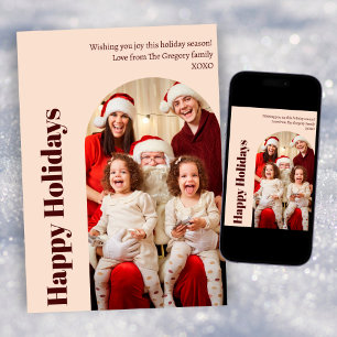 Custom Modern Christmas Blush Peach Photo Arch Holiday Card
