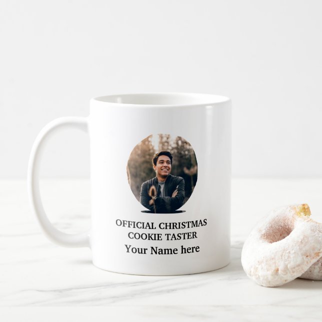 Custom modern Christmas cookie photo template Coffee Mug (With Donut)