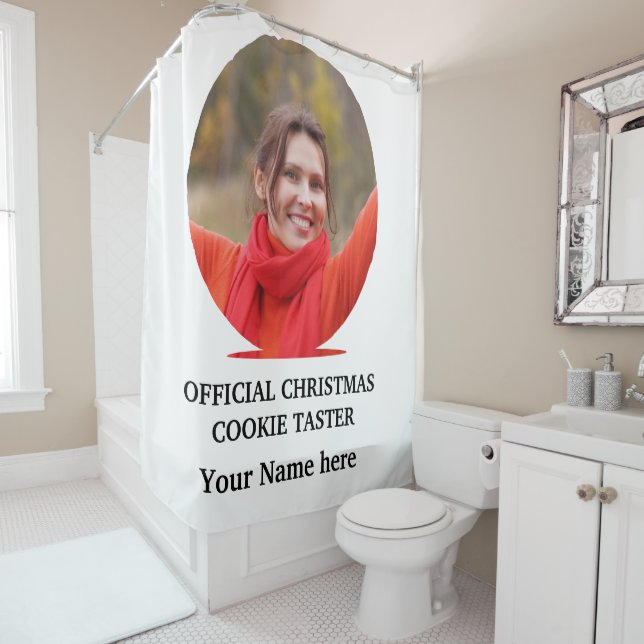 Custom modern Christmas cookie photo template Shower Curtain (In Situ)