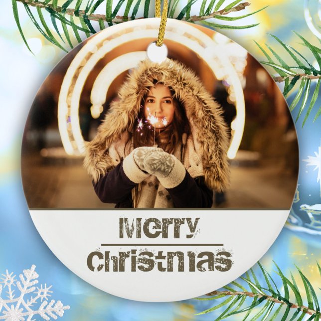 Custom Modern Christmas Holiday Photo Ceramic Tree Decoration (Creator Uploaded)
