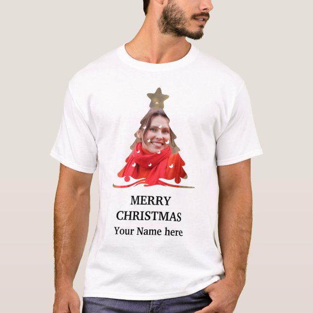 Custom Modern Christmas tree photo template T-Shirt (Front)