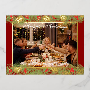 Custom Modern Classic Chic Happiest Real Gold Foil Holiday Postcard