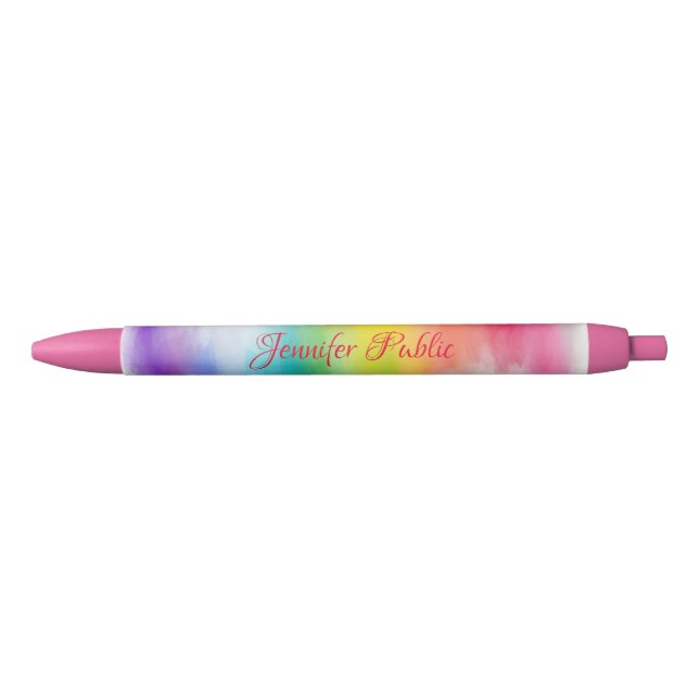 Custom Modern Colourful Name Script Template Black Ink Pen (Front)