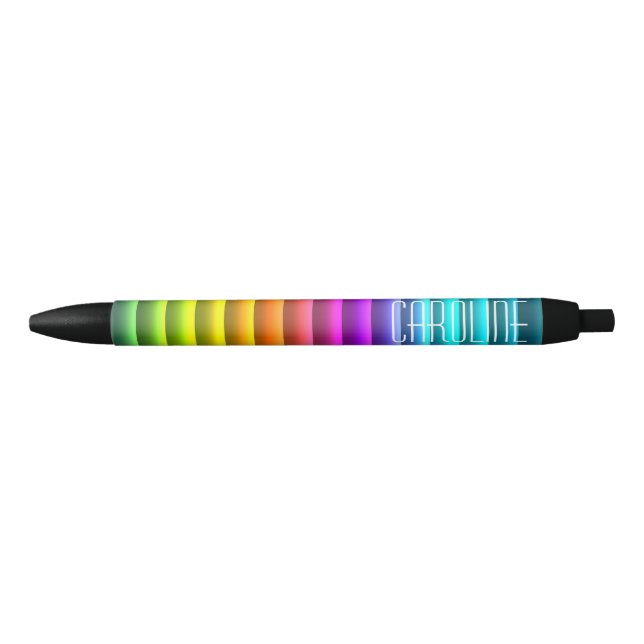 Custom Modern Colourful Rainbow Stripes Pattern Black Ink Pen (Front)