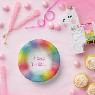 Custom Modern Colourful Template Happy Birthday Paper Plate