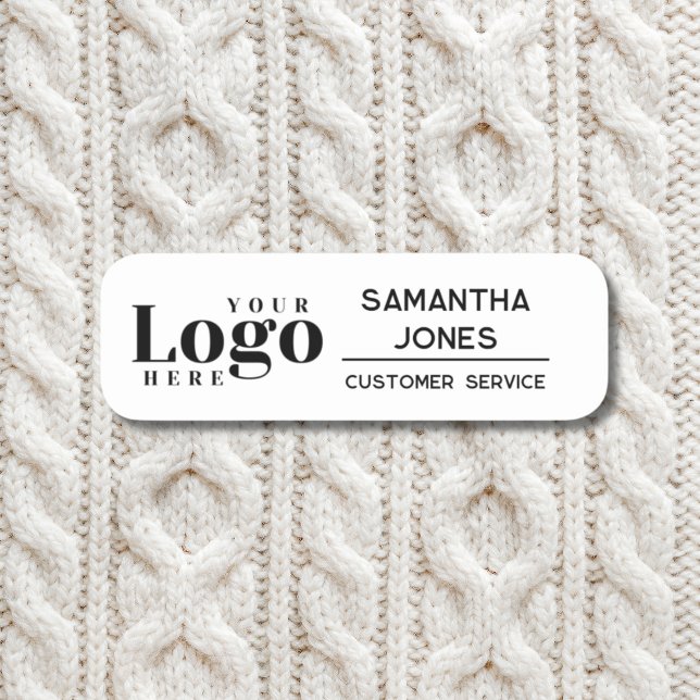 Custom Modern Company Logo Employee Name Tag (Custom Modern Company Logo Employee Name Tag in classic black and white)