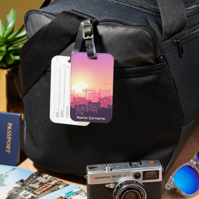 Custom Modern Construction City Sunset Clipboard Luggage Tag (Front & Back)