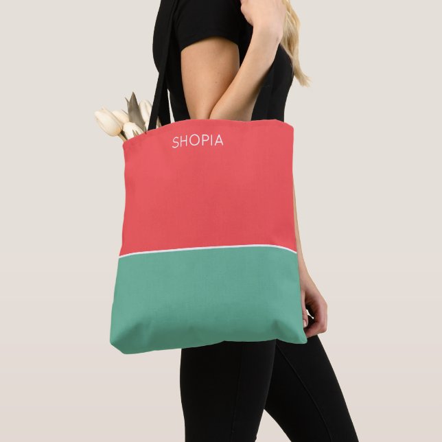 Custom Modern Coral Minimalist Tote Bag (Close Up)