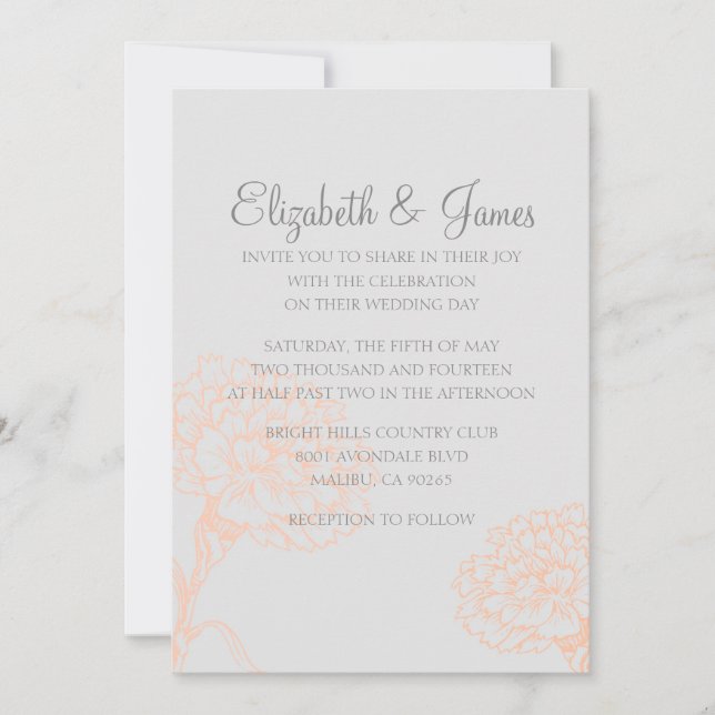 Custom Modern Coral Wedding Invitations (Front)