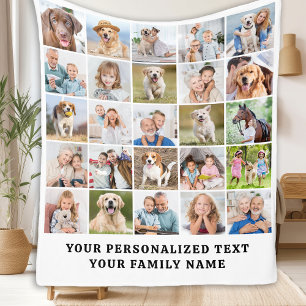 Custom Modern Cute Family 25 Picture Photo Collage Fleece Blanket