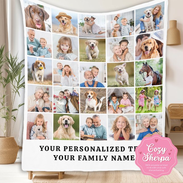 Custom Modern Cute Family 25 Picture Photo Collage Sherpa Blanket (Creator Uploaded)