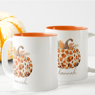 Custom Modern Cute Orange Pumpkin Harvest Fall Two-Tone Coffee Mug