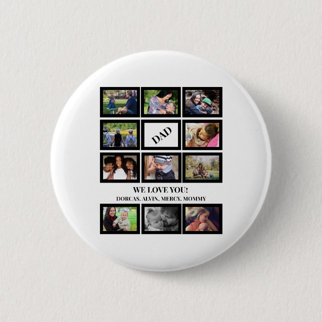 Custom Modern Dad Fathers Day 11 Photo Collage  6 Cm Round Badge (Front)