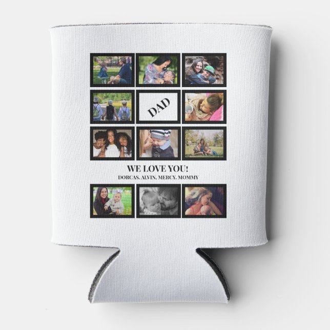 Custom Modern Dad Fathers Day 11 Photo Collage  Can Cooler (Front)