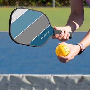 Custom Modern Dark Teal Blue Grey Stripes Art Pickleball Paddle