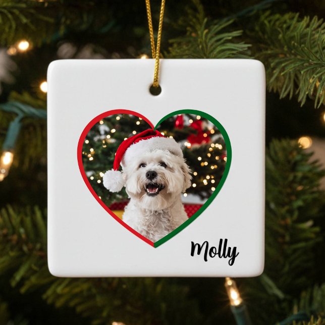 Custom Modern Dog Photo Christmas Ceramic Ornament (Creator Uploaded)