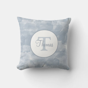 Custom Modern Dusty Blue Watercolor Brush Strokes Cushion