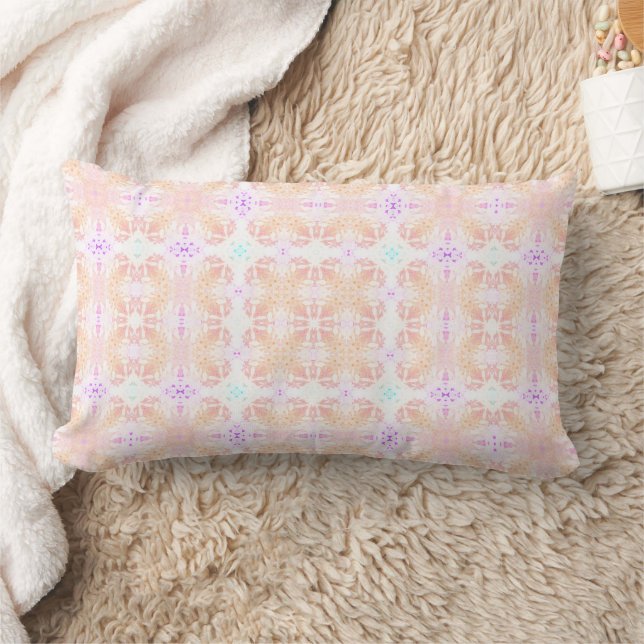 Custom Modern Eclectic Peach and White Pattern Lumbar Cushion (Blanket)