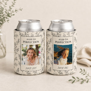 Custom Modern Elegant 2 Photo Milestone Birthday  Can Cooler