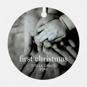 Custom Modern Elegant Baby's First Christmas Photo Metal Tree Decoration