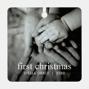 Custom Modern Elegant Baby's First Christmas Photo Metal Tree Decoration