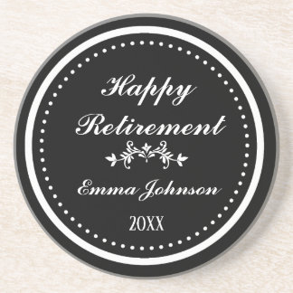 Custom Modern Elegant Black&White Happy Retirement Coaster