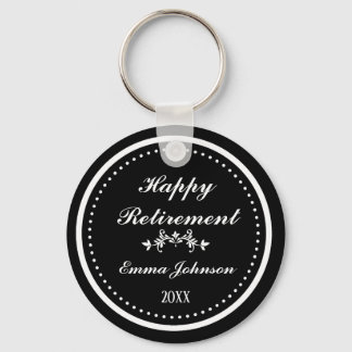 Custom Modern Elegant Black&White Happy Retirement Key Ring