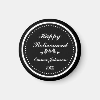 Custom Modern Elegant Black&White Happy Retirement Magnet