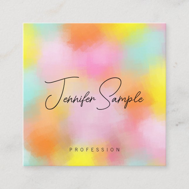 Custom Modern Elegant Colours Typography Template Square Business Card (Front)