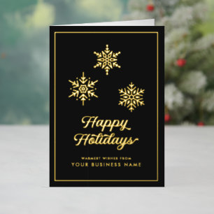 Custom Modern Elegant Corporate Logo Black & Gold Foil Holiday Card