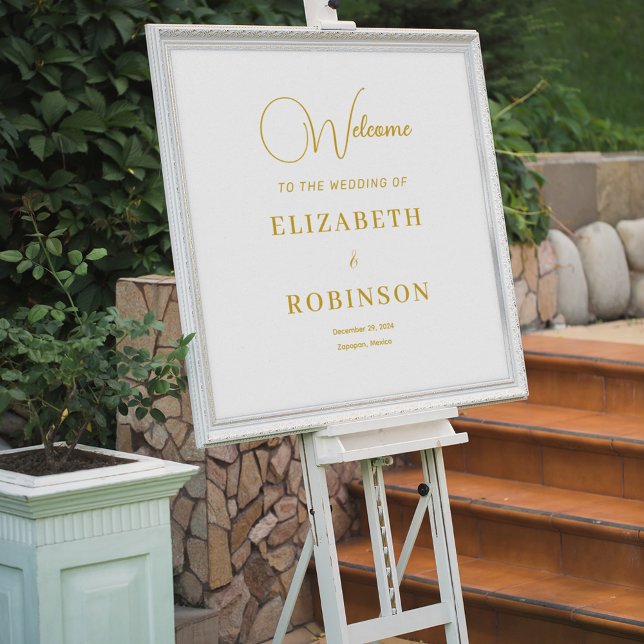 Custom Modern Elegant Gold Script Wedding Welcome Acrylic Sign (Creator Uploaded)