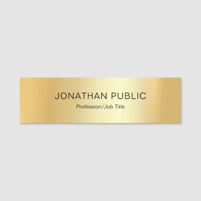 Custom Modern Elegant Gold Template Rectangle Name Tag (Front)