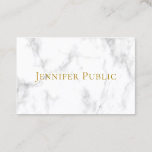 Custom Modern Elegant Gold Text White Marble Business Card