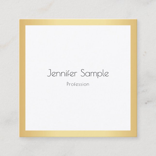 Custom Modern Elegant Gold White Template Square Business Card (Front)