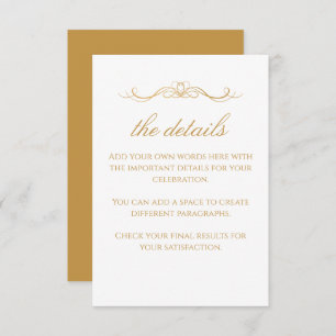Custom Modern Elegant Gold & White Wedding Details Enclosure Card