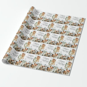 Custom Modern Elegant Photo Happy Holidays Script Wrapping Paper