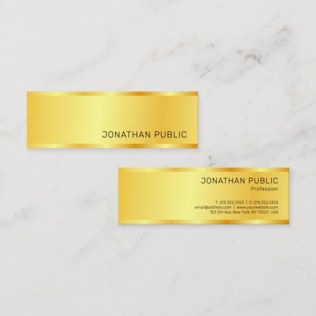 Custom Modern Elegant Simple Design Gold Look Mini Business Card (Front/Back)