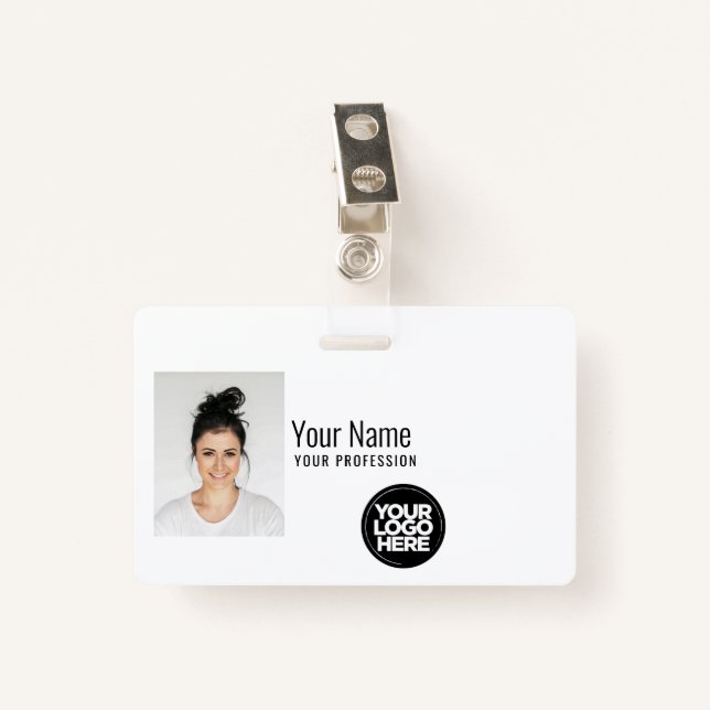 Custom Modern Employee Photo, Bar Code, Logo, Name ID Badge (Front with Clip)