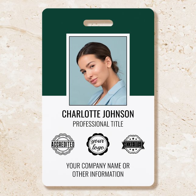 Custom Modern Employee Photo Company Logo Green ID Badge (Creator Uploaded)