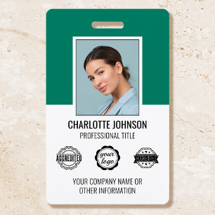 Custom Modern Employee Photo Logo Mid Green ID Badge