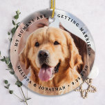 Custom Modern Engagement Pet Wedding Dog Photo Ceramic Tree Decoration<br><div class="desc">Celebrate your engagement and give unique dog wedding save the dates with these custom photo, and personalized 'My Humans Are Getting Married" wedding save the date ornament . Customize with your favorite photos, names and date. This custom photo wedding ornament is perfect for engagement party favors, surprise engagement announcement, and...</div>