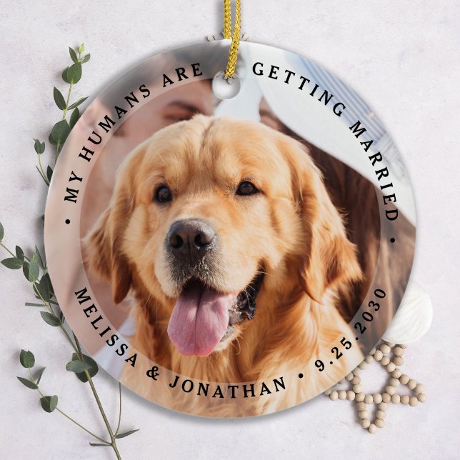 Custom Modern Engagement Pet Wedding Dog Photo Ceramic Tree Decoration (Creator Uploaded)