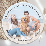 Custom Modern Engagement Pet Wedding Dog Photo Coaster<br><div class="desc">Celebrate your engagement and give unique dog wedding save the dates with these custom photo, and personalised 'My Humans Are Getting Married" wedding save the date coaster. Customise with your favourite photos, names and date. This custom photo wedding coaster is perfect for engagement party favours, and an alternative to dog...</div>