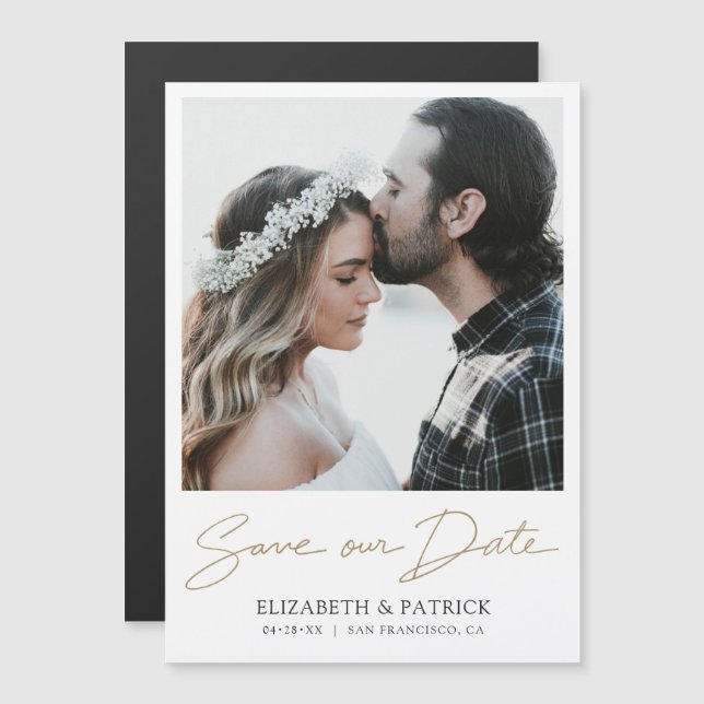 Custom Modern Engagement Save the Date Photo Magnetic Invitation (Front/Back)