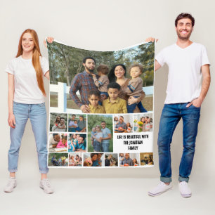 Custom Modern Family 14 Photo Collage Template Fleece Blanket