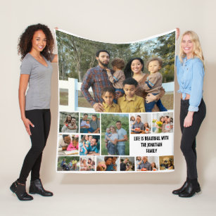 Custom Modern Family 14 Photo Collage Template Fleece Blanket