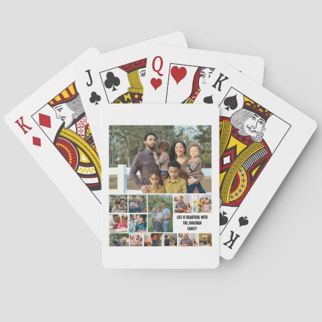 Custom Modern Family 14 Photo Collage Template Playing Cards (Back)