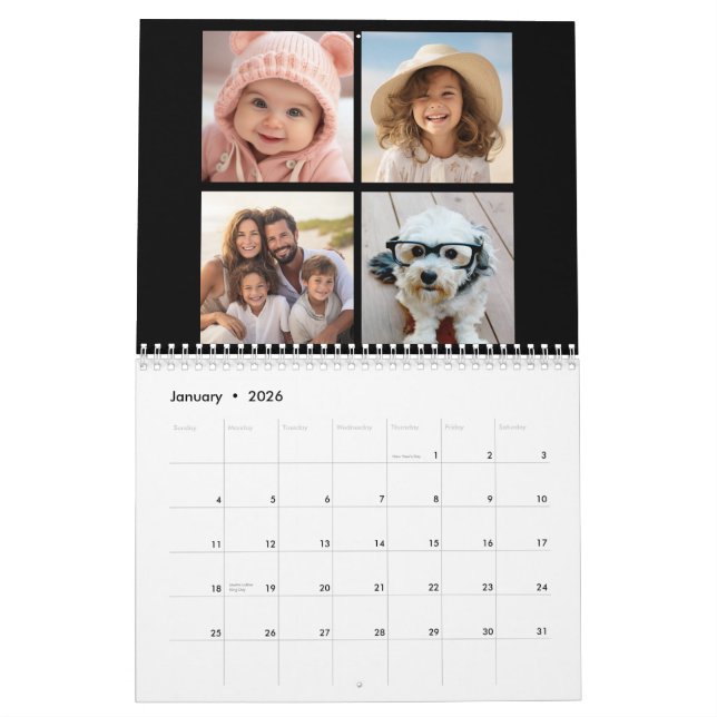 Custom Modern Family 48 Photo Collage - black Calendar (Jan 2026)